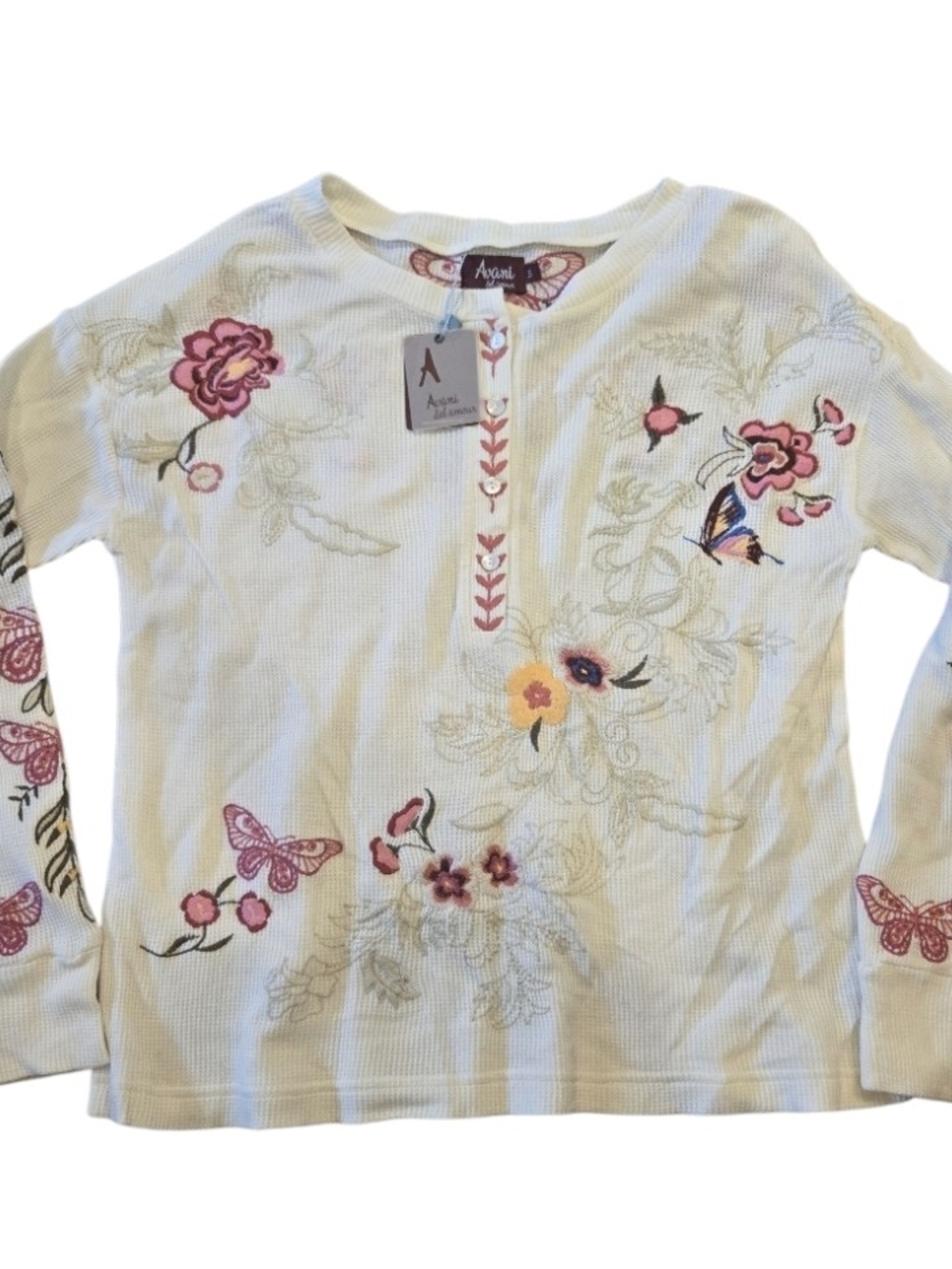 Avani Del Amour butterfly and floral embroidered top in size small